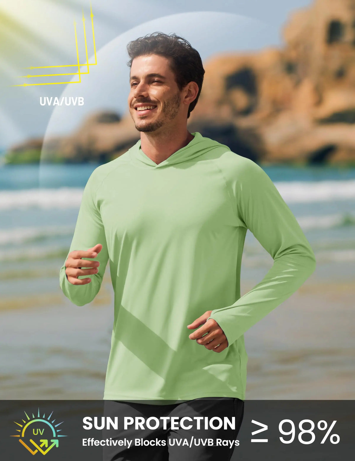 Men's UPF 50+ Sun Protection Hoodie Shirt Long Sleeve Quick Dry/Fishing Shirt Lightweight Outdoor Hiking Workout T-Shirt