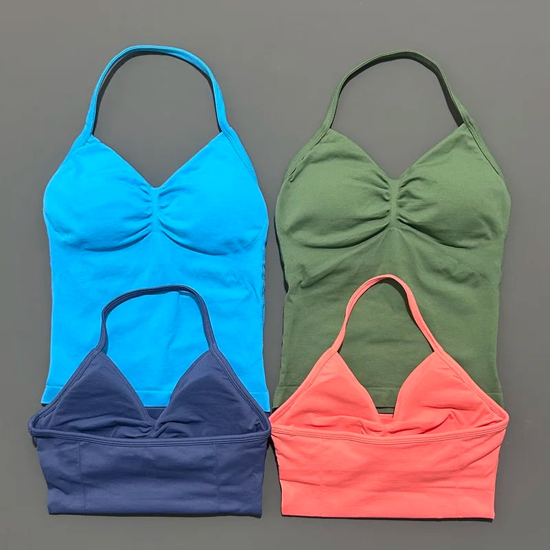 Histello Longline Strappy Top Women Sports Yoga Vest Fitness Tank Top/Gym Beautiful Open Back Bra Running Workout Halter