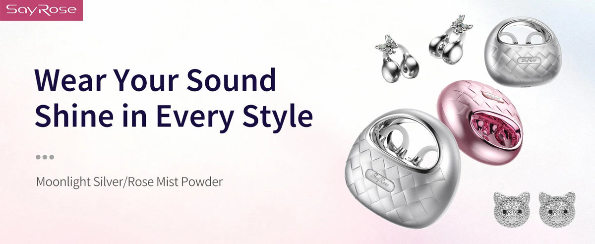 SayRose RJ-65 Fashion Open Ear Bluetooth Earbuds V5.4 ENC Call/Noise Reduction Bag Style Charging Case Wireless Headphones