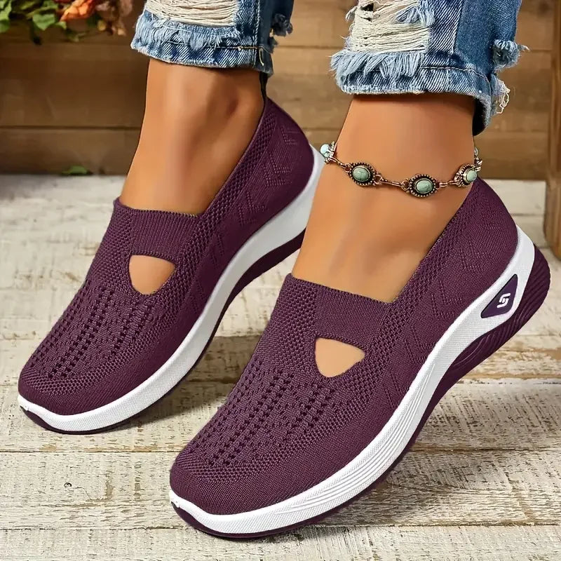 Women's shoes Solid Color Breathable Sneakers casual sneaker/women's summer sneakers Low-top Knitted Casual Shoes Mom Shoes