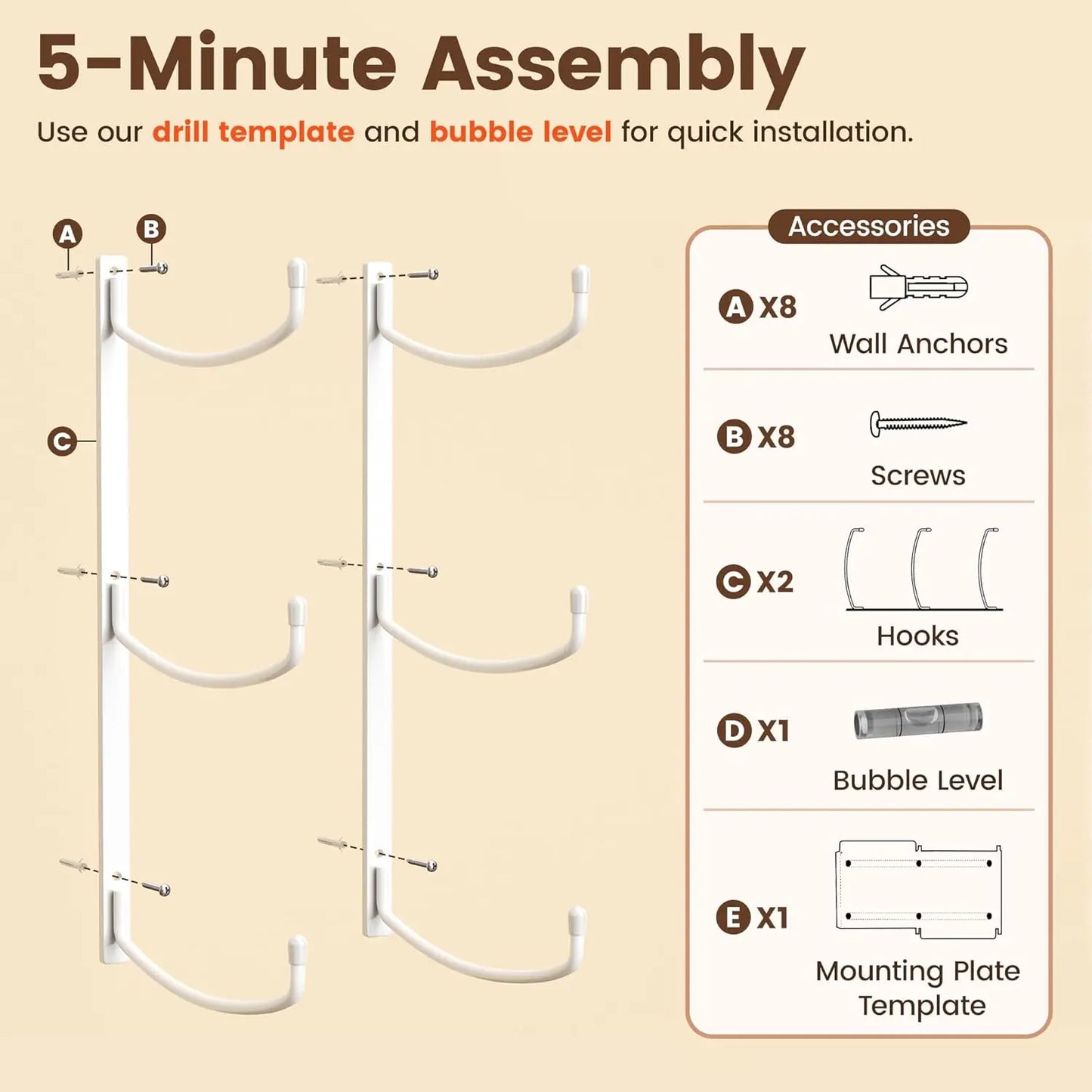 3-Tier Wall Mount Yoga Mat Holder Storage Rack/for Foam Roller and Blocks White Metal Organizer