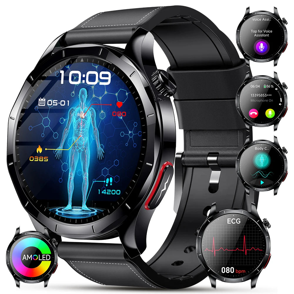 Marsyu 2026 Smart Watch ECG+PPG Uric Acid Blood Pressure Body Analysis/HD Call LED Flashlight Smart Watch Women Men