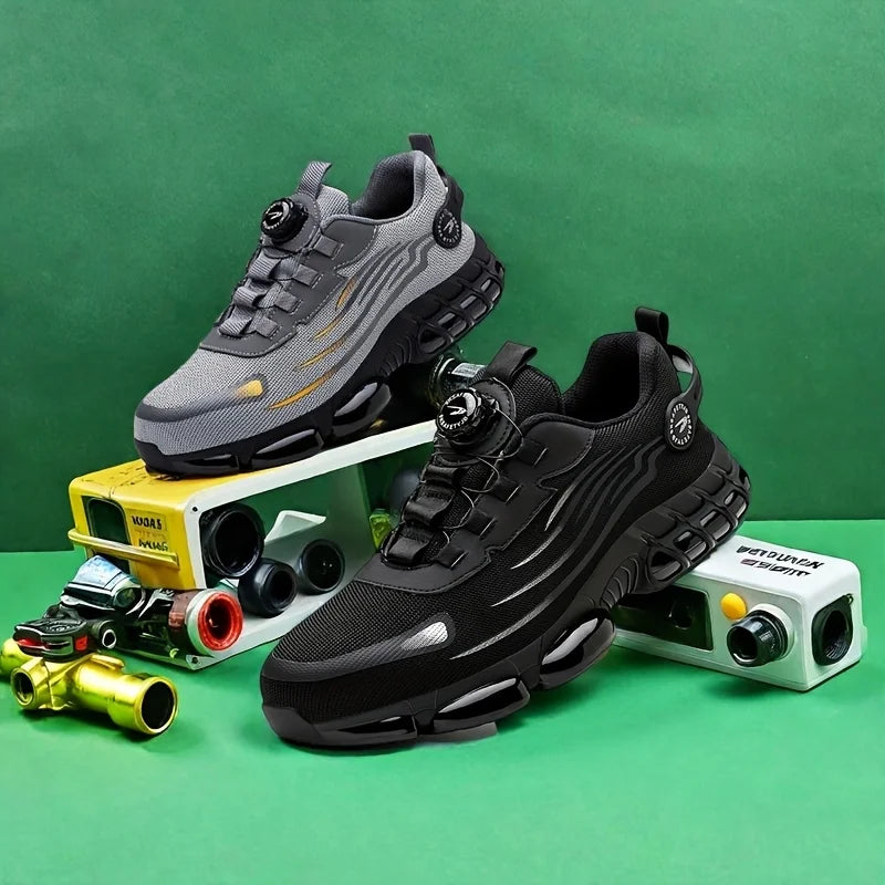 Men's Rotating Button Steel Toe Anti-Puncture Non-Slip/Work Shoes Lightweight Breathable Safety Boots for Men