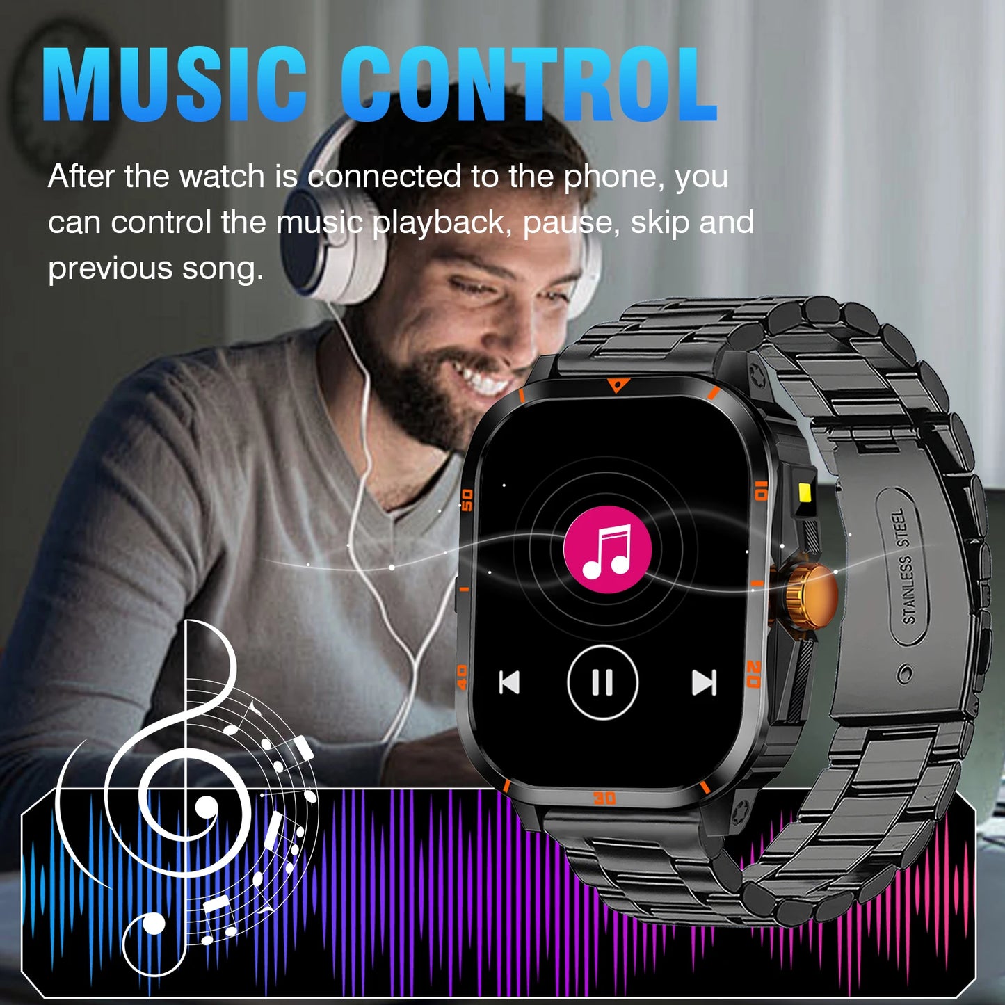 Smart watch full touchscreen sports watch Bluetooth calling/with flashlight unisex compatible with Android and iPhone