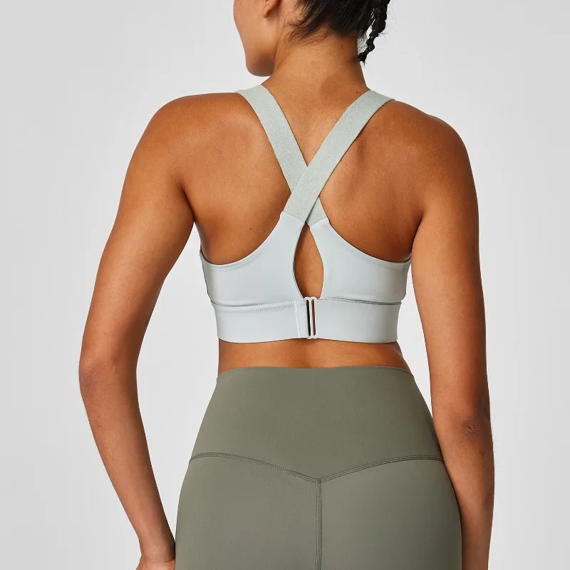 Large size sports lingerie women's shock-proof high-strength/front zipper Velcro fitness running fixed cup yoga bra