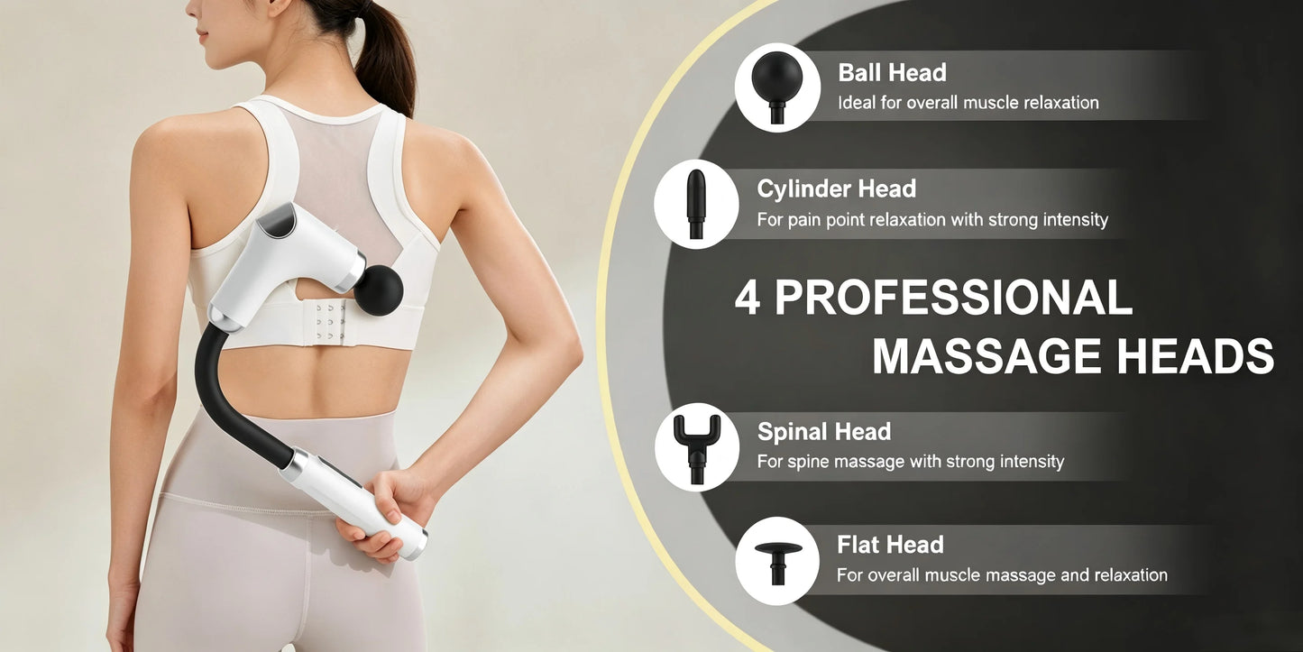 New 8-in-1 Long-Handle Massage Gun. Relieves Back and Full-Body Muscle Tension/6 Speeds & 3 Massage Modes for Deep Tissue