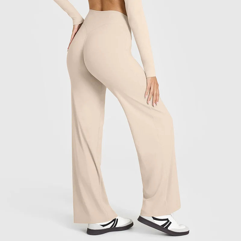 NCLAGEN Soft Motion Straight Leg Bottoms Women's Mid-Waist Yoga Pants/GYM Leggings Naked Feel Pilates Running Sports Trousers