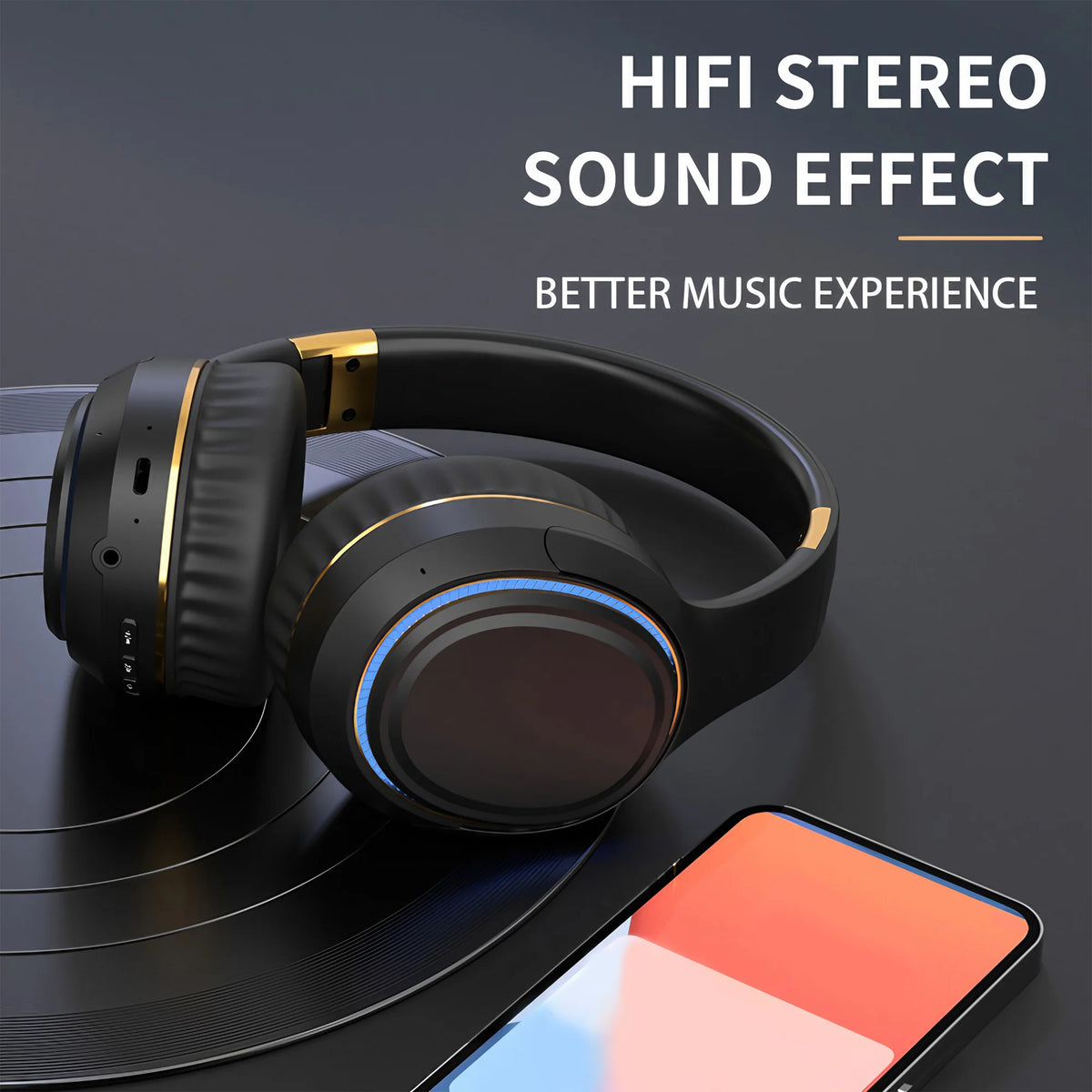 Over-Ear Bluetooth Headphones Wireless Sport Headset with Wired Option/LED Breathing Light, Foldable Choice for Men, Women and Students