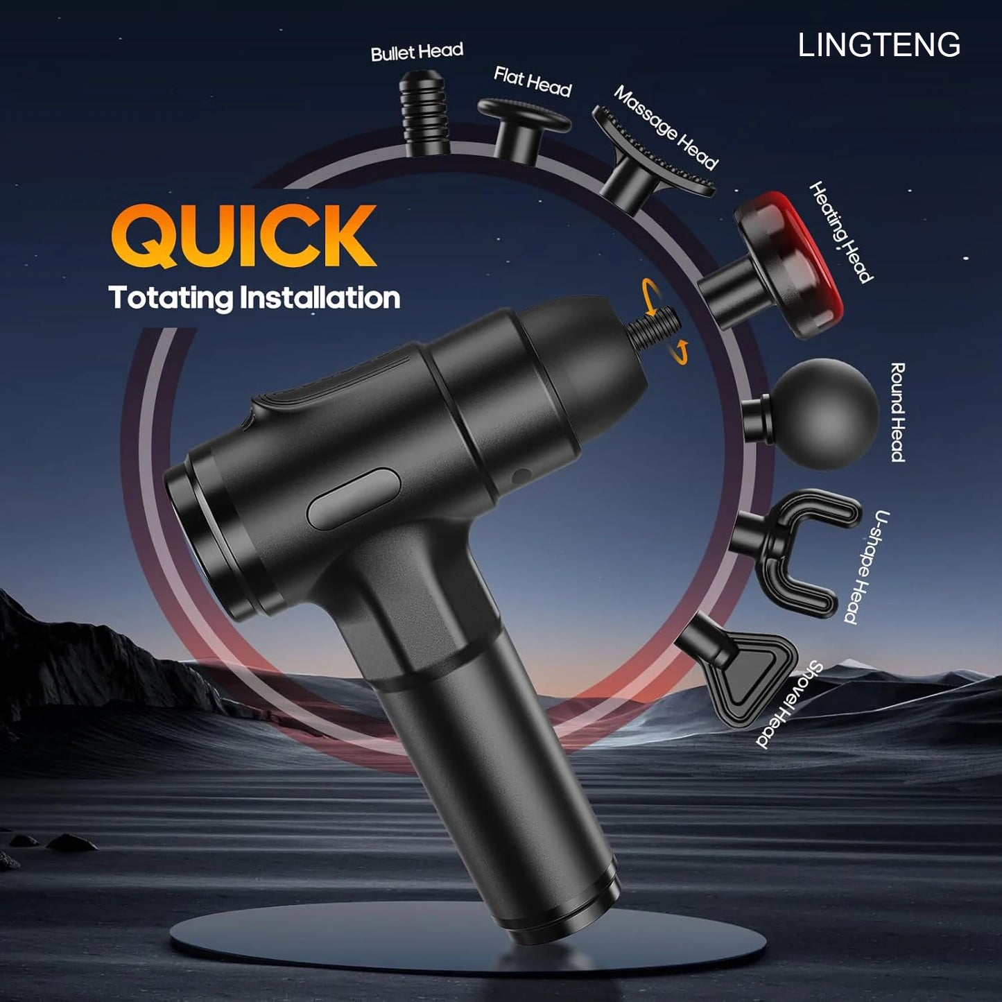 LINGTENG Heating Massage Gun Deep Tissue Massage Gun/Back and Neck Massager Muscle Percussion Massager Silent Fascia Gun