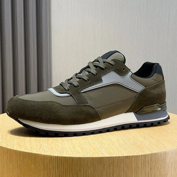 New Men's Casual Sports Sneakers Genuine Leather Patchwork/Fabric Korean Style Versatile Comfort Travel Shoes