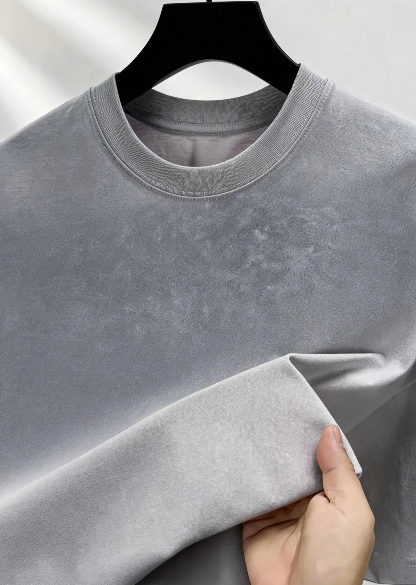 Men's 220g cotton washed T-shirt Retro heavyweight short sleeved/casual shirt solid color round neck short sleeved shirt