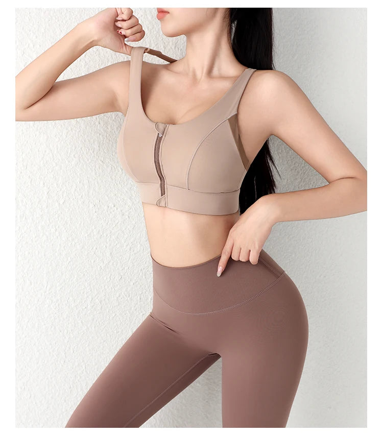 New Design Summer One-Piece High-Strength Shock-Proof/Sports Bra Vested Front Zipper Yoga Sports Bra