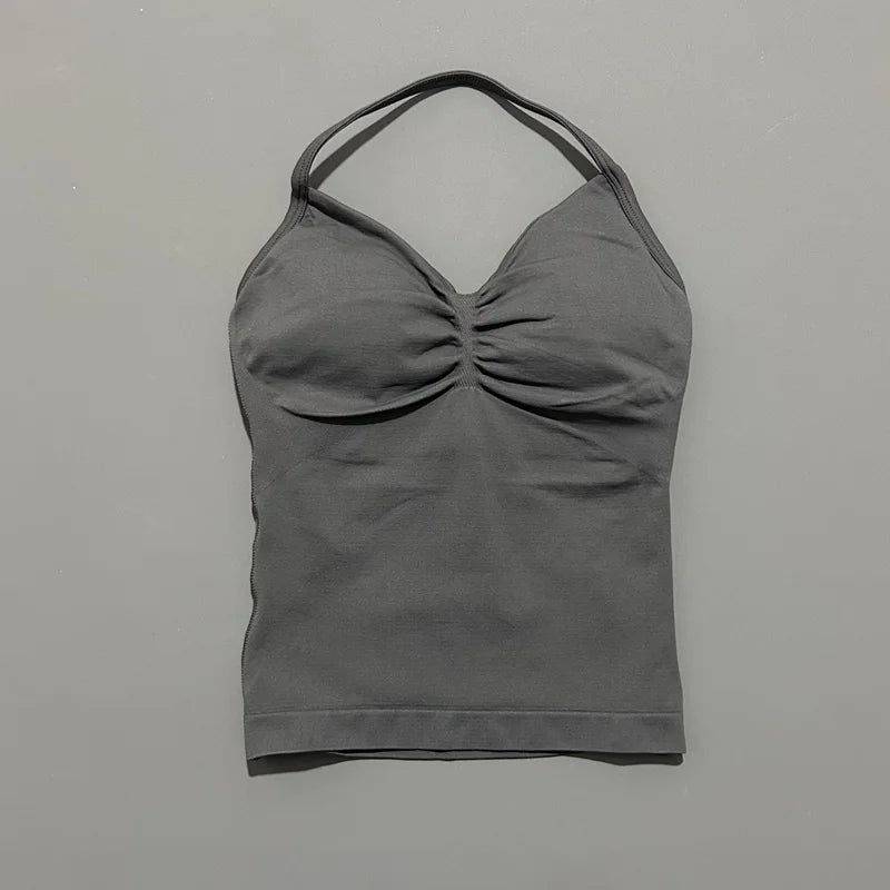 Histello Longline Strappy Top Women Sports Yoga Vest Fitness Tank Top/Gym Beautiful Open Back Bra Running Workout Halter