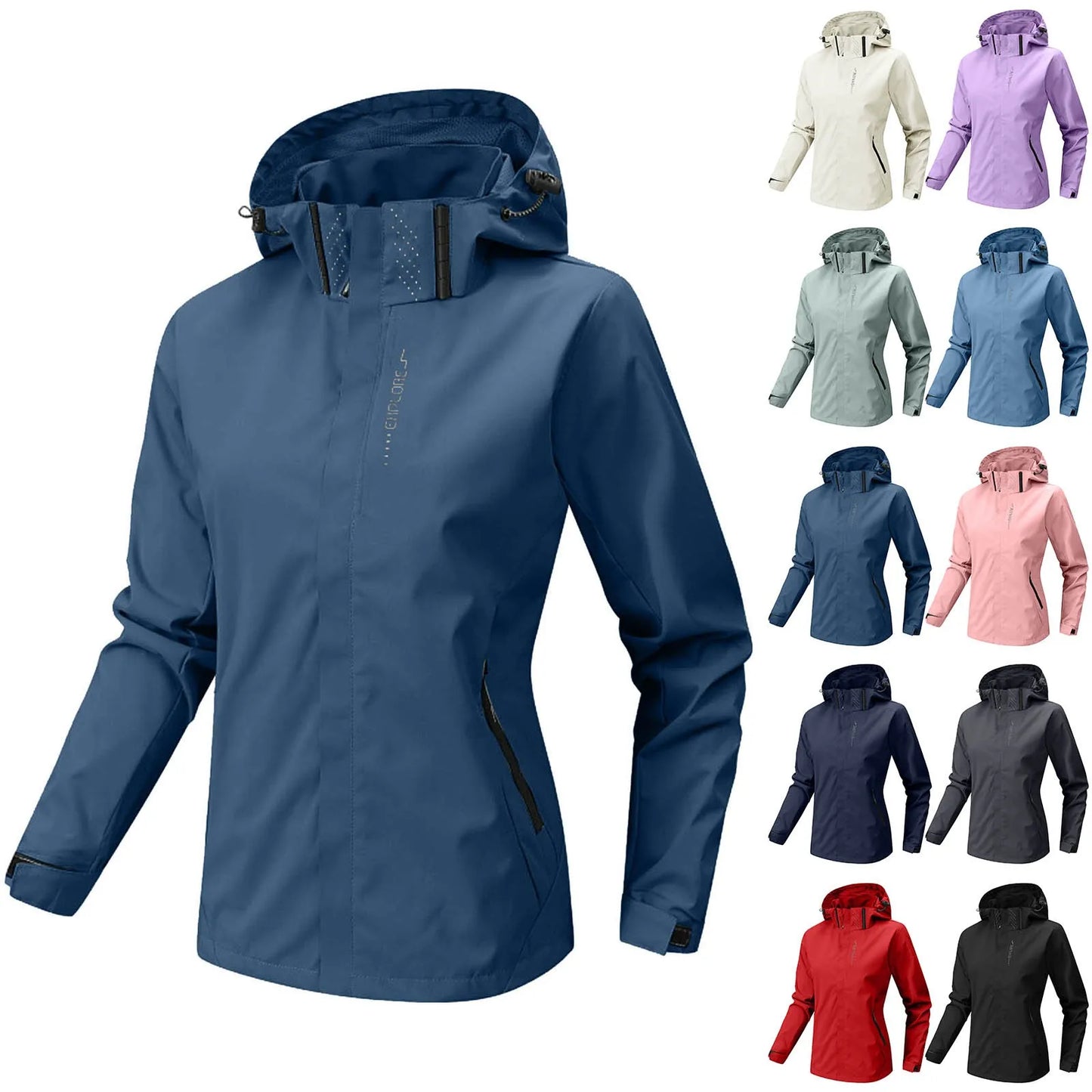 Women's Solid Lightweight Hiking Jacket Waterproof Softshell Rain Jacket/With Hood Outdoor Trekking Camping Jacket Windbreaker