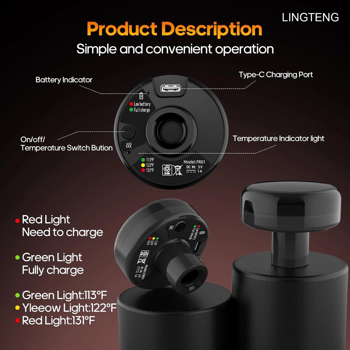 LINGTENG Heating Massage Gun Deep Tissue Massage Gun/Back and Neck Massager Muscle Percussion Massager Silent Fascia Gun