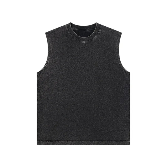 230g Pure Cotton European and American High Street Retro Washed/Distressed Sleeveless Vest Men's Casual Loose Shoulder T-shirt