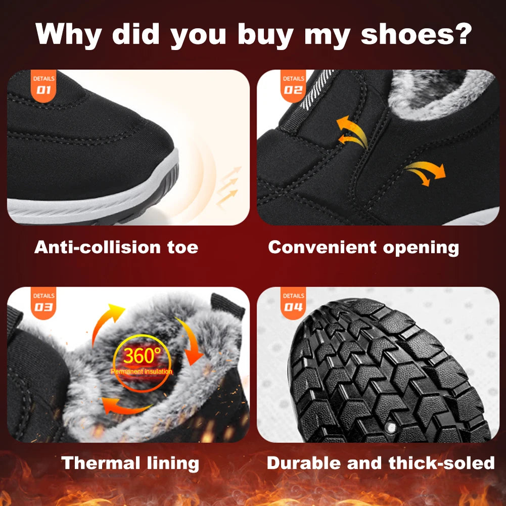 Warm Walking Shoes Lightweight Thermal Ankle Boots/Non-slip Slip On Sneakers Winter Thick Fur Shoes for Travel Hiking