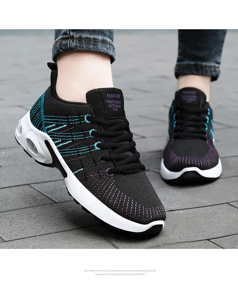 Trendy Shoes for Women Summer Breathable Comfortable Sneakers/Lace up Running Shoes Women's Knit Mesh Design Sports Shoes