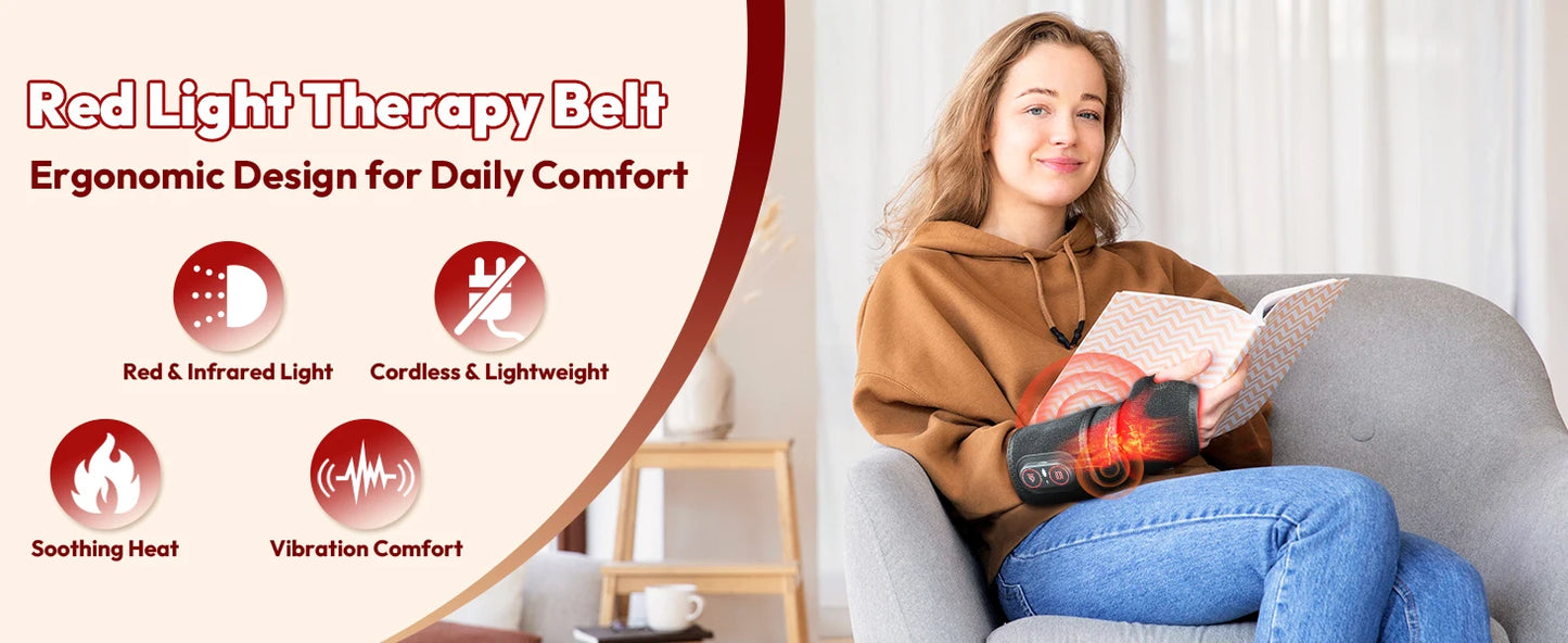 Red Light Therapy Wrap with Heat & Vibration Infrared LED Pad/for Wrist Arm Knee Pain Relief, Cordless Massager 660nm/850nm