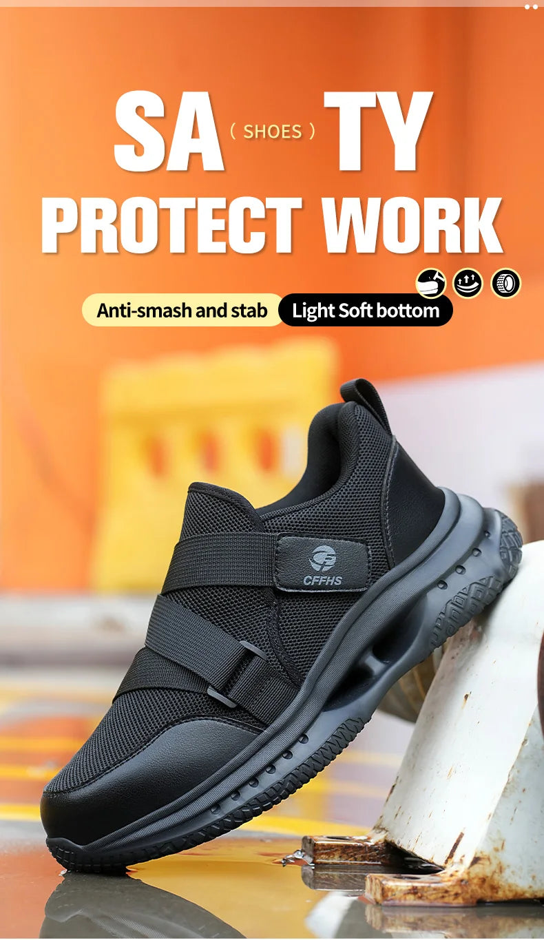 Velcro-Fastened Men's Breathable Casual/Work Safety Shoes with Impact and Puncture Resistance