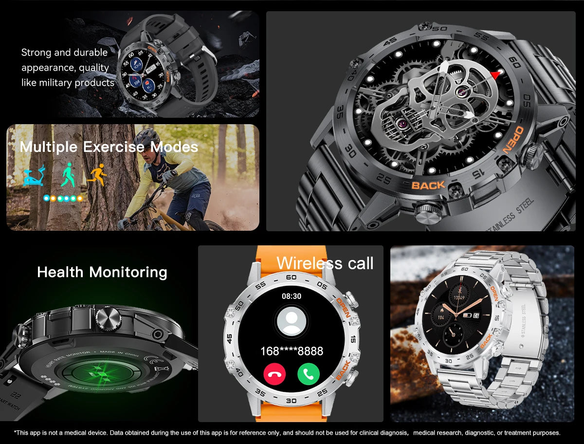 LIGE Smartwtach For Men Bluetooth Calling Waterproof Watches Health Monitoring/400mAh Outdoor Sport Smartwatch Man