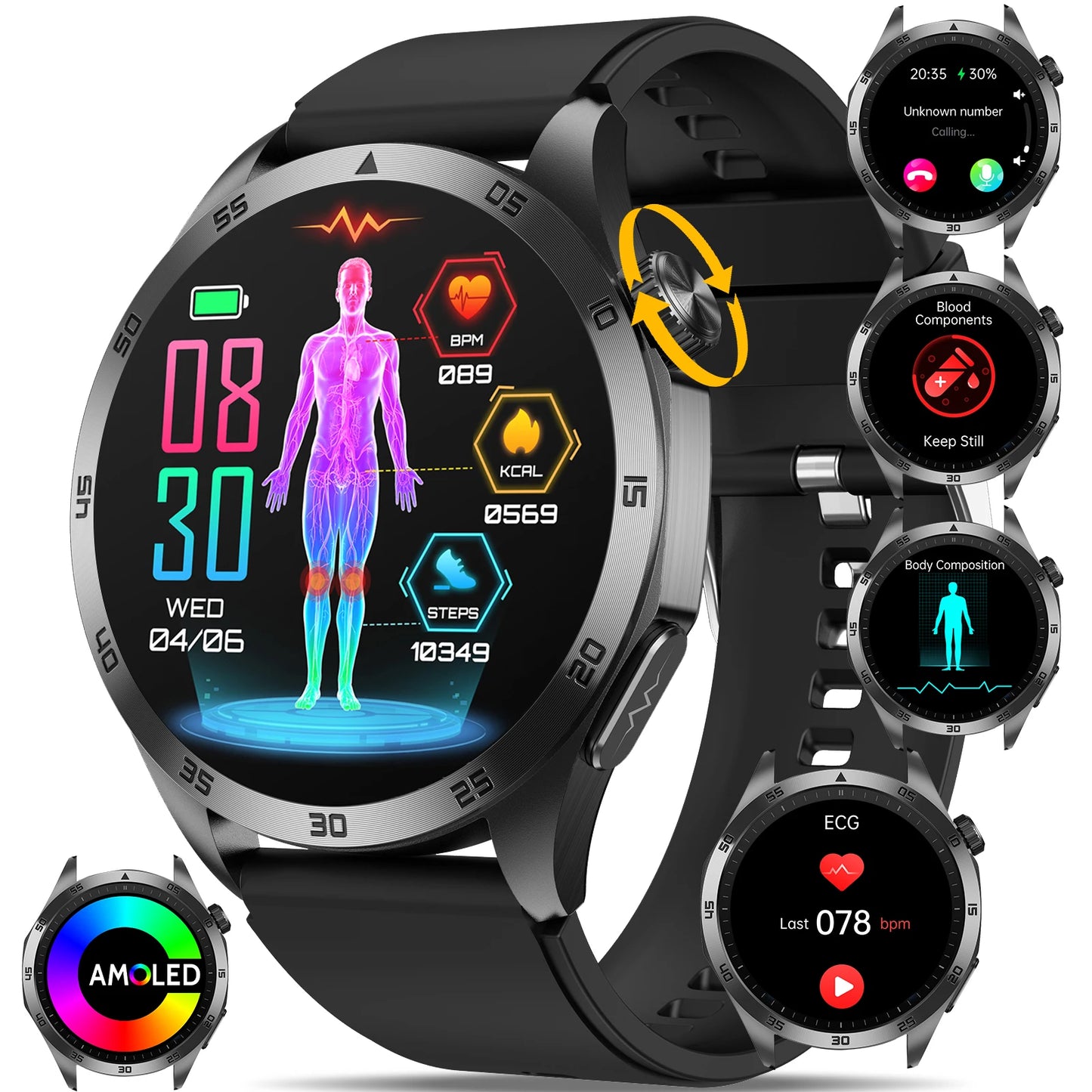 Marsyu 2026 New Nursing Grade Smart Watch ECG+PPG Blood Lipid/Blood pressure Uric Acid HD Bluetooth Call Clock Health Smart Watch