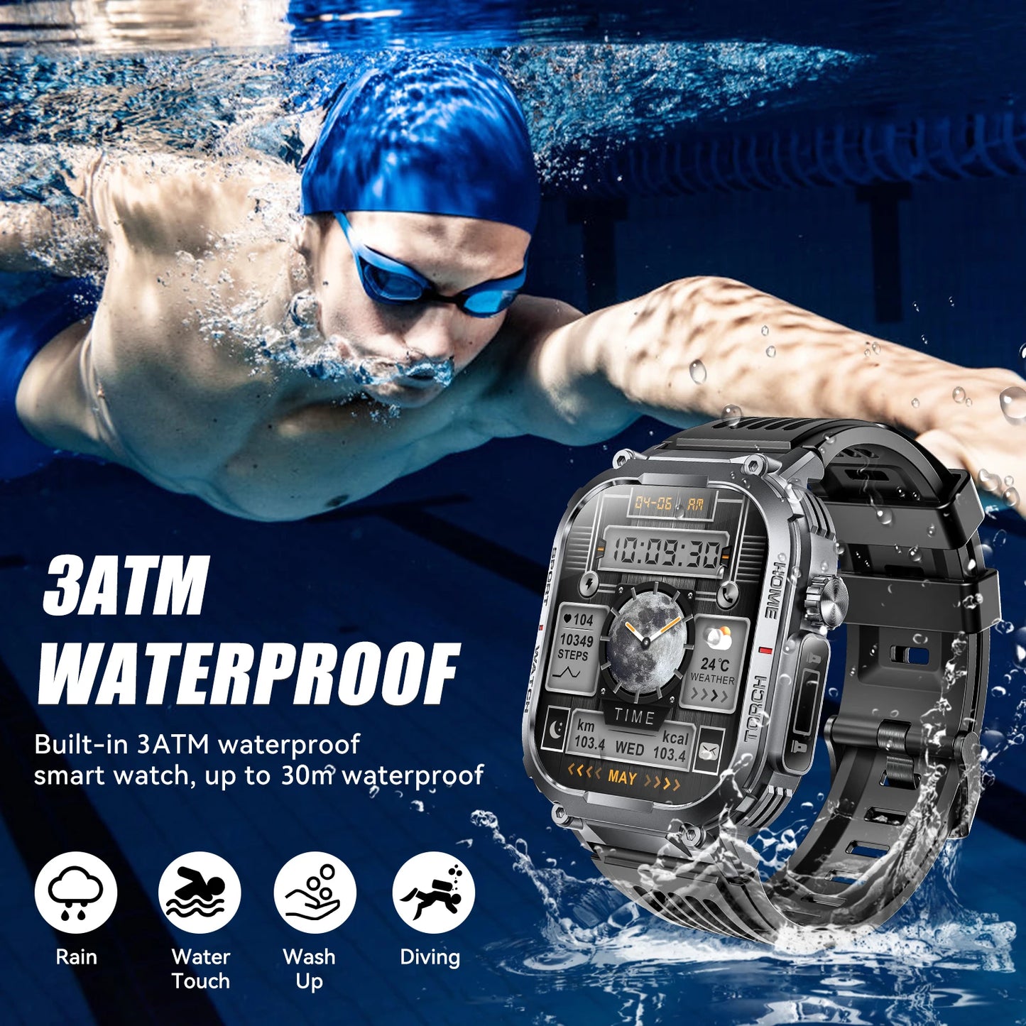 EIGIIS New Smart Watch Men 3ATM Waterproof 2.02"S320B With Compass/And LED Flashlight Sports And Fitness Tracking Heart Rate