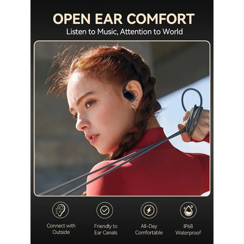 Bone Conduction Earphones,Open Ear Headphones/Bluetooth 5.3, 60H Playtime, IP68, AAC/SBC, Active Lifestyle