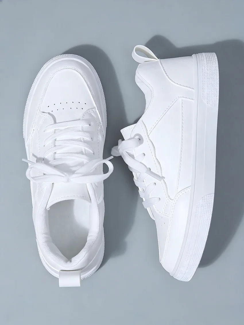 Women's/Men's All White Casual Sneakers Breathable Lace-Up/Platform Shoes Fashion Daily Walking Sneakers for All Seasons