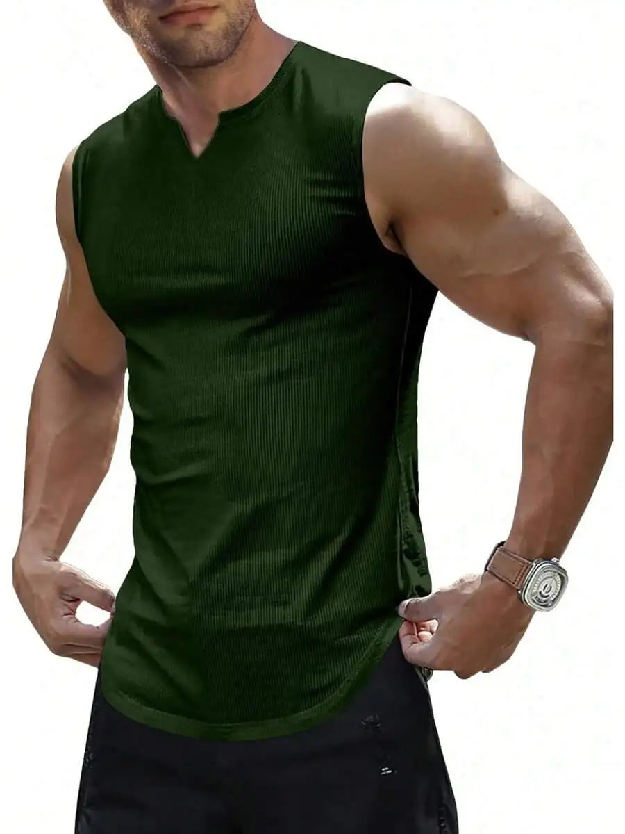 Men's Ribbed Knitted Tank Top/Sleeveless Fitness Gym T-Shirt
