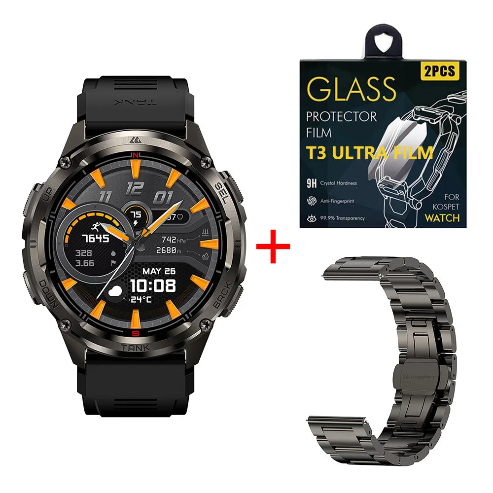 KOSPET TANK T3 Ultra 2 GPS Smart Watch for Men Bluetooth Call/5ATM IP69K Waterproof Men's Watch Stainless Steel Health Monitor