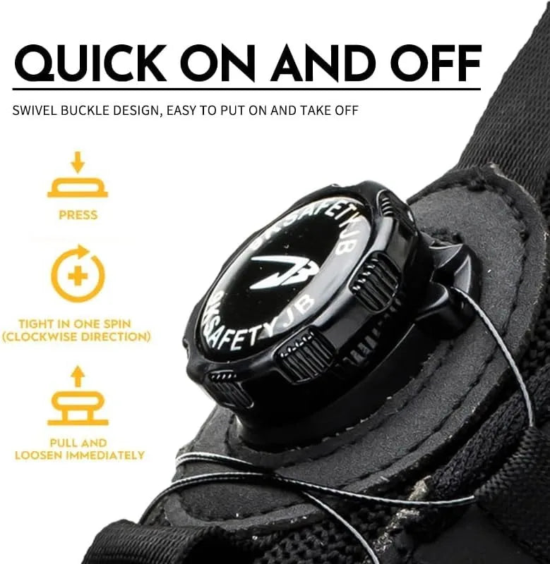 Men's Steel Toe Safety Shoes with Rotating Button Wear-Resistant/Puncture Proof Work Sneakers for Protection