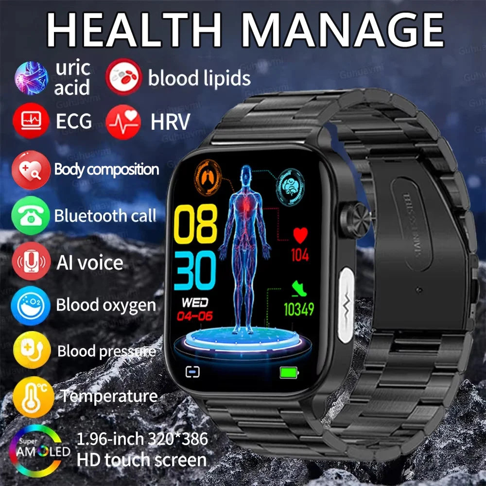 New Al Science Diagnosis Blood Lipids Uric Acid Blood Oxygen/Smart Watch Men ECG+PPG Voice Bluetooth Call Health Smartwatch