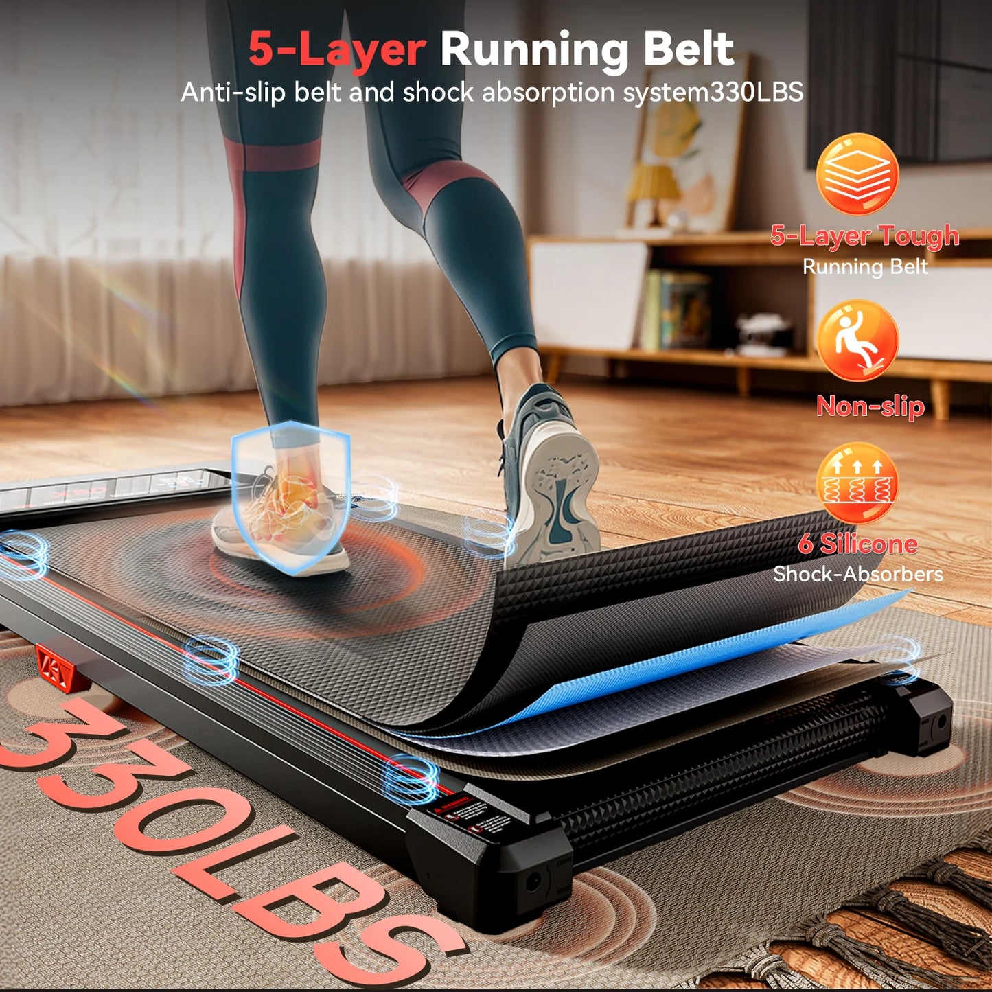 XBD Portable Incline Walking Pad 330lb Capacity, 2.5HP Under Desk/Treadmill with LED Display & Remote Control