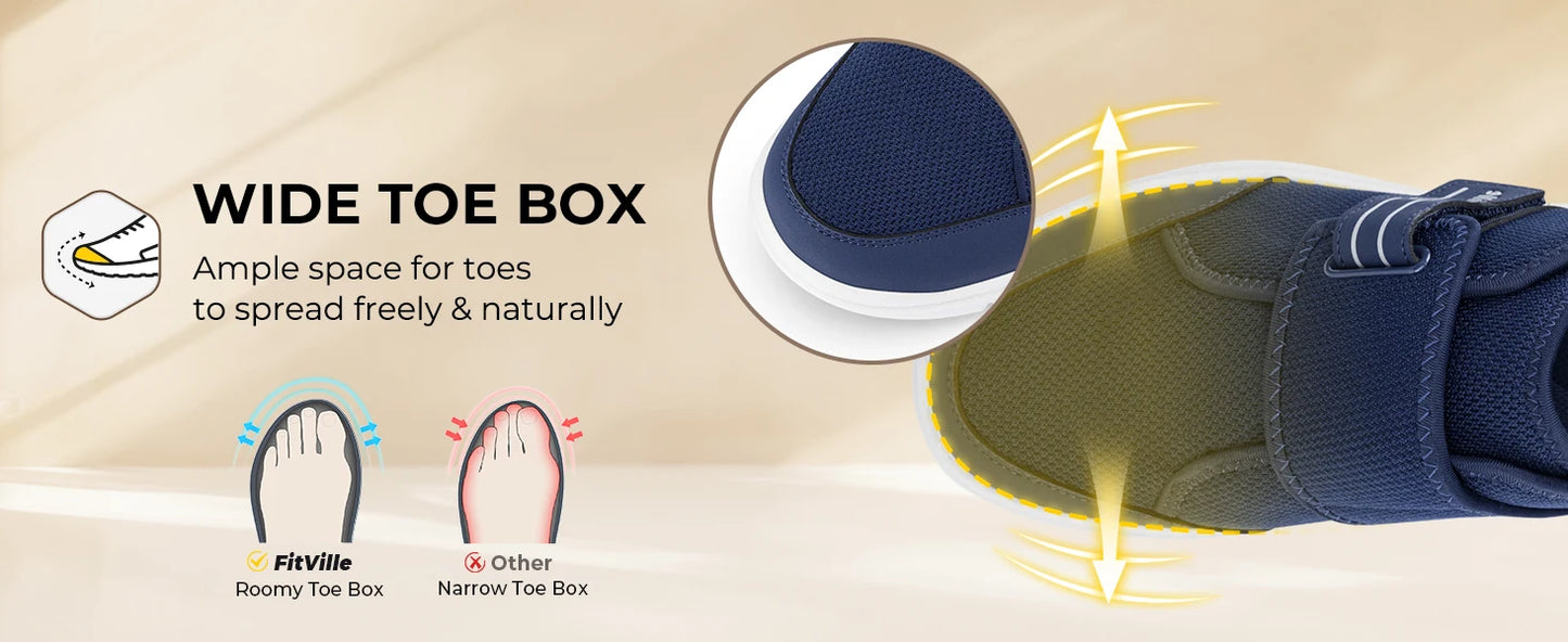 FitVille Diabetic Shoes for Men Extra Wide Hook and Loop Walking Shoes/for Elderly for Swollen Feet Foot Pain Relief Neuropathy Shoes