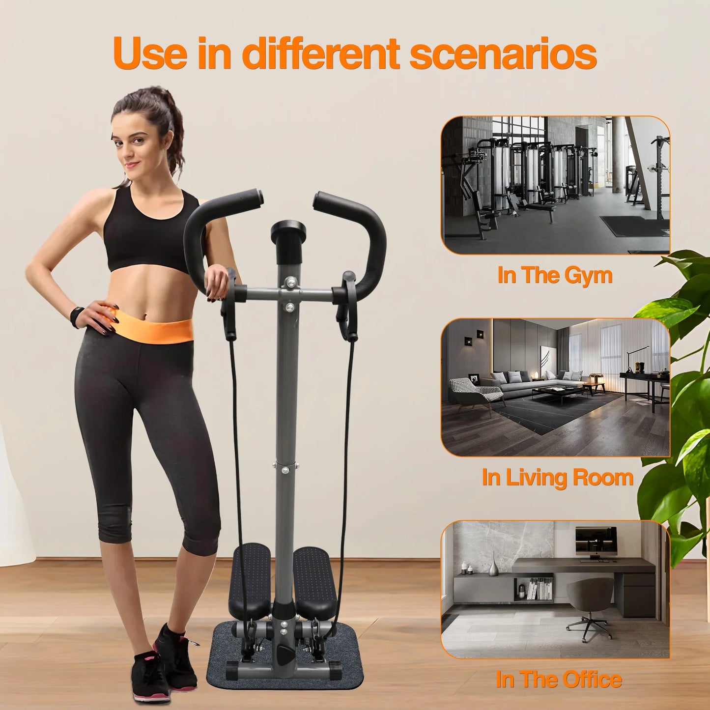 Exercise Stepper Machine Fitness Twist Stepper Stair Step with Handlebar/LCD Monitor Resistance Bands Cardio Workout Home Gym