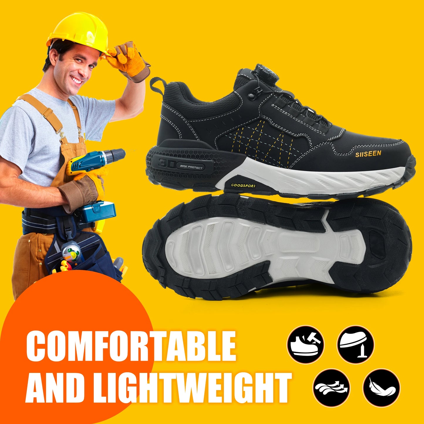 NEW Work Safety Shoes for Men Steel Toe Cap 4.0 KEVLAR Rotating Button/Work Sneakers Anti-smash Puncture-Proof Shoes Work Boots