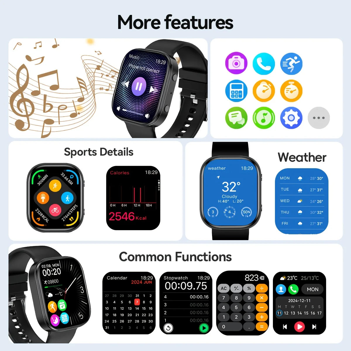 2026 Fashion Sports Smartwatch | USB Charging, TFT Screen/Rechargeable Battery Father's Day/Teacher's Day Wireless