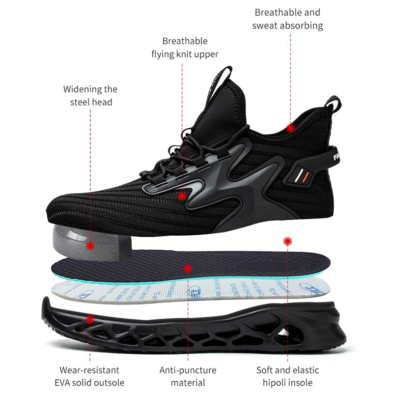 Safety Shoes Steel Toe Boots for Men Comfortable Work Shoes/Anti shock Anti-Drop Work Sneakers Protective Boots