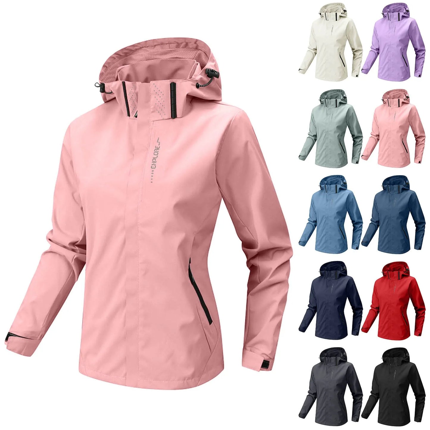 Women's Solid Lightweight Hiking Jacket Waterproof Softshell Rain Jacket/With Hood Outdoor Trekking Camping Jacket Windbreaker