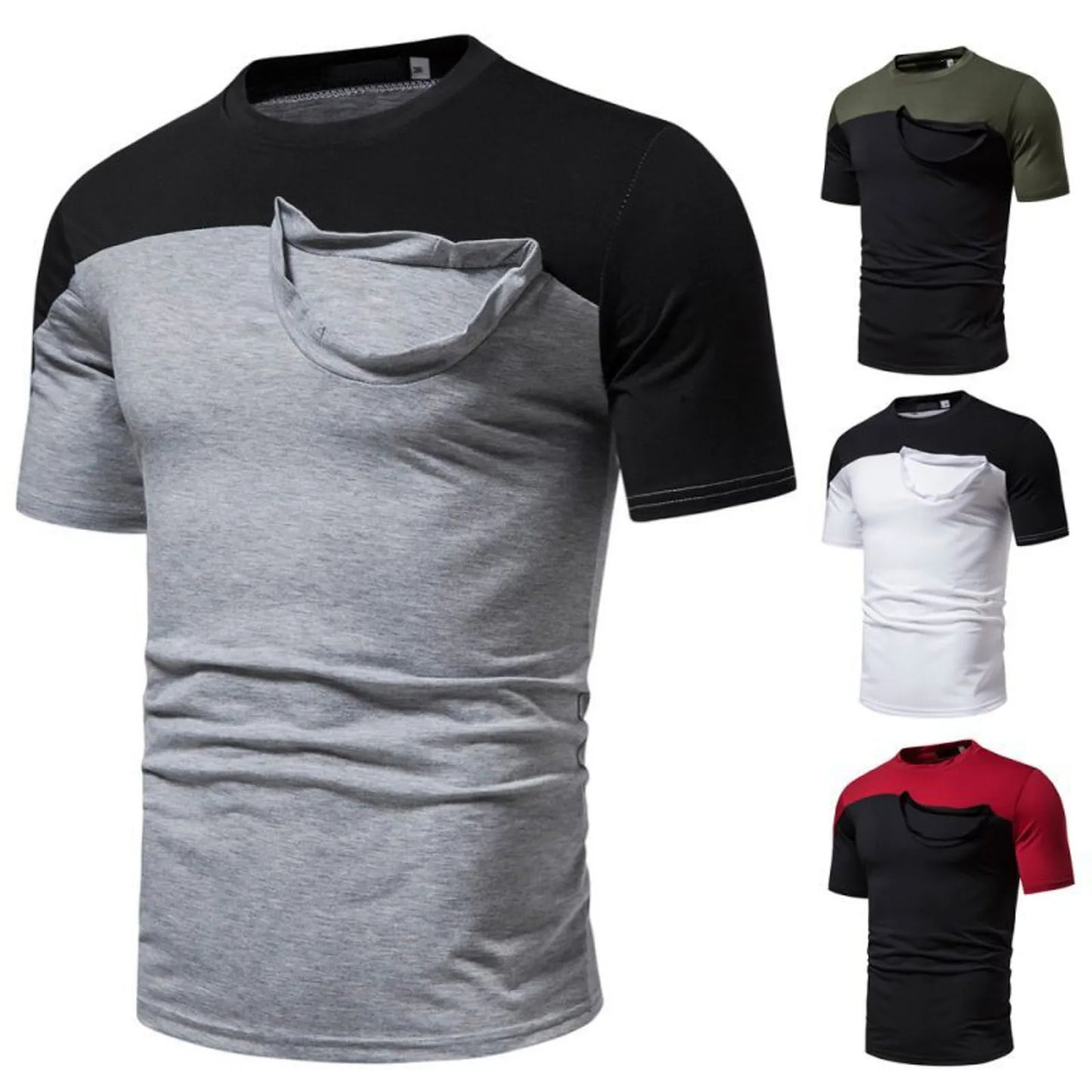 Oversized T-Shirt Men's Crew Neck Loose Spliced Short Sleeve T Shirt/Casual Sports Shirt Men Tee Shirt