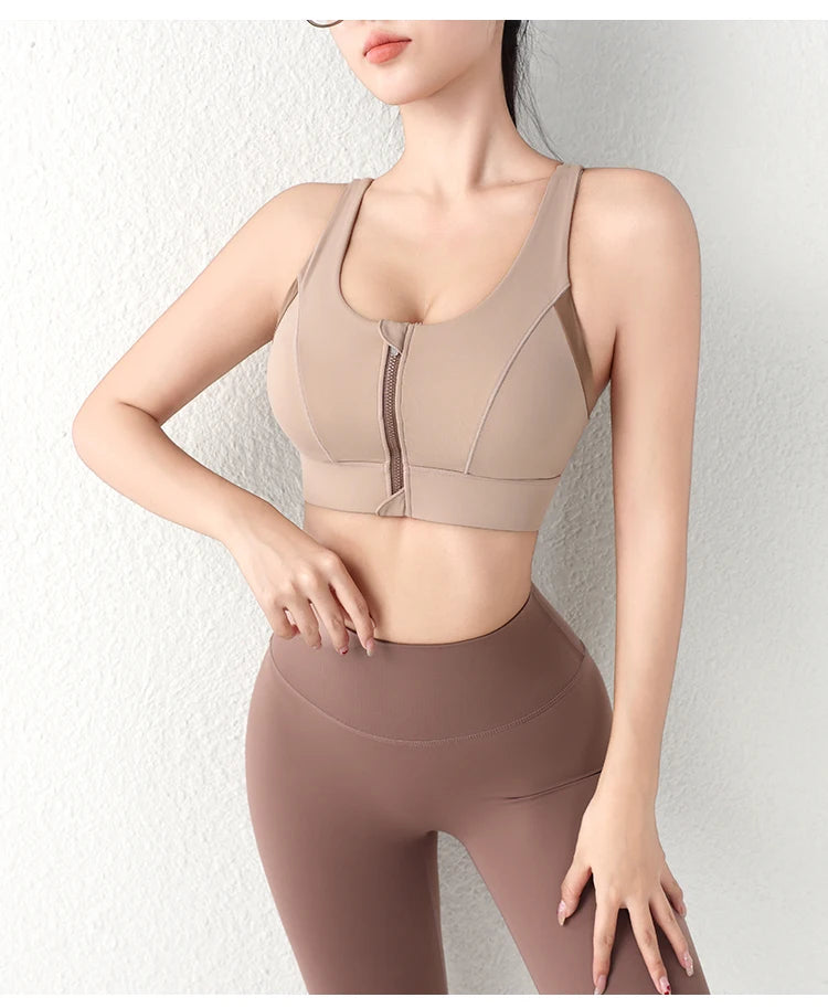 New Design Summer One-Piece High-Strength Shock-Proof/Sports Bra Vested Front Zipper Yoga Sports Bra