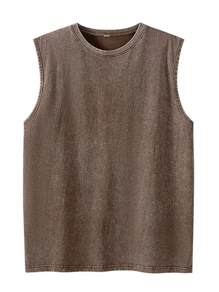 Men Tank Top 100% Cotton 230G Heavyweight Washed Vintage/Oversized Summer Street Casual Sleeveless Shirt
