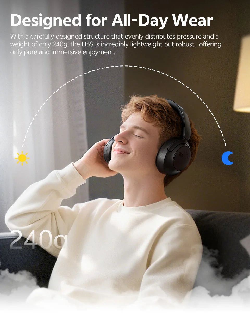 QCY H3S Over Ear Headphone Hi-Res LDAC Spatial Sound Headset/H3S -56dB Adaptive ANC Wireless Earphone Bluetooth 6.0 102Hrs
