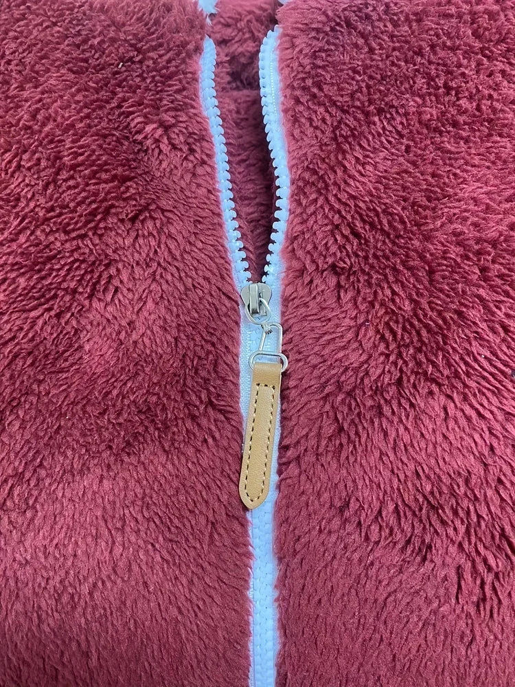 Winter Warm Women Jackets Plush Casual Loose Fleece Plaid Y2K Hooded/Zipper Fashion Cashmere Warm Solid Color Oversize Coat