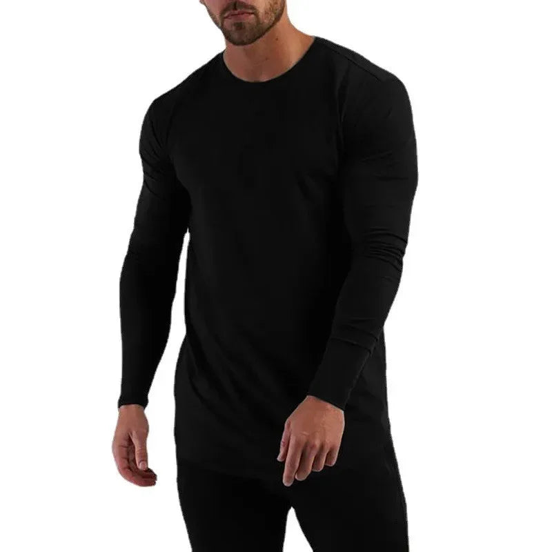 Plain Cotton Breathable Long Sleeve Clothing Gym Fitness Bodybuilding/Sport T-shirts Men's Workout Casual Slim Fit Autumn Shirts