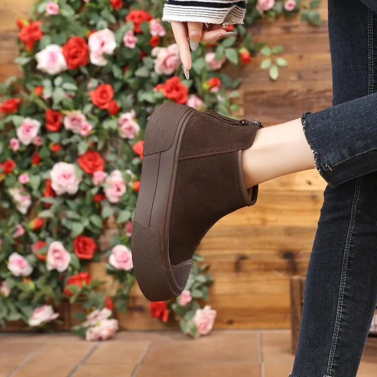 Women's Autumn/Winter Retro Height-Increasing Ankle Boots/Suede Chunky Sole Chelsea Boots, Platform Versatile Women's Boots