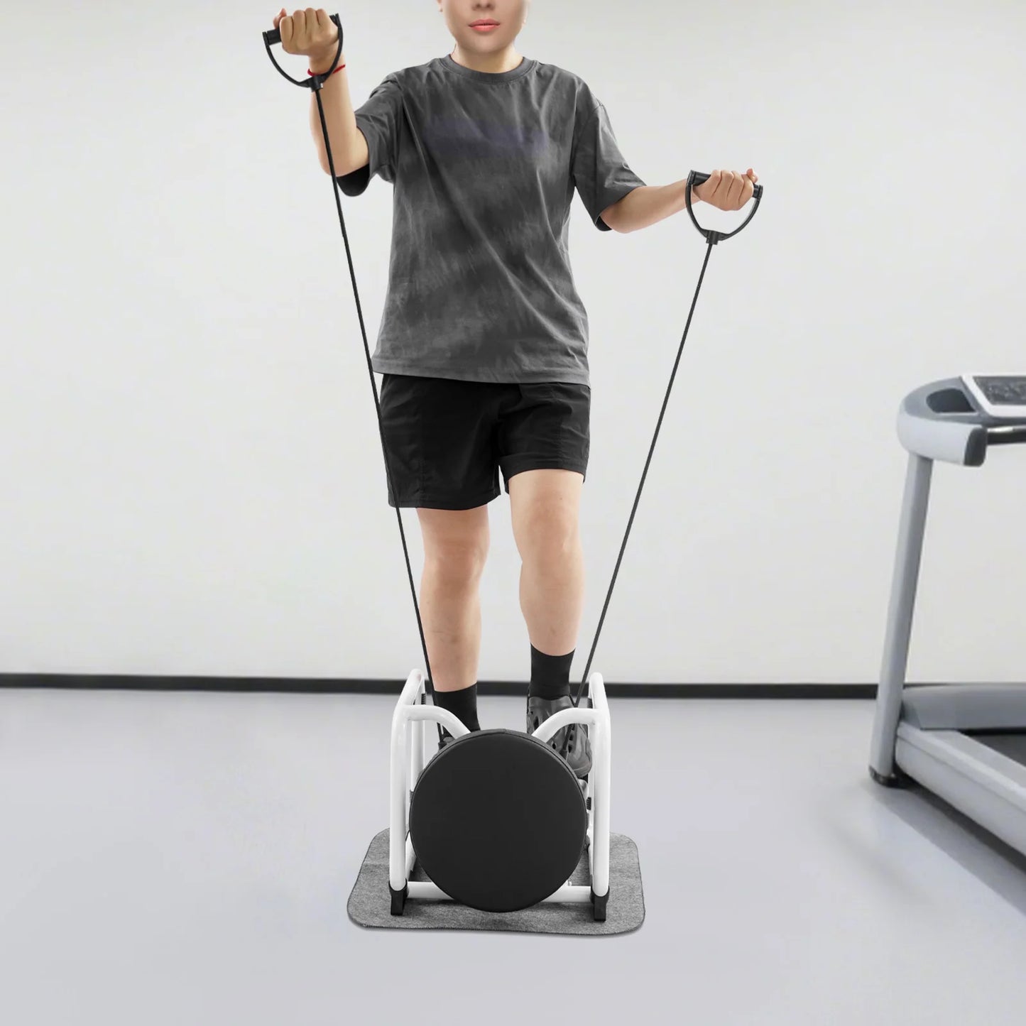 Hydraulic Stepper Climber 330.7 lbs Capacity Steel Frame/Dual Hydraulic Drive 360° Rotating Seat Resistance Bands LED Display Anti-Slip Pedals