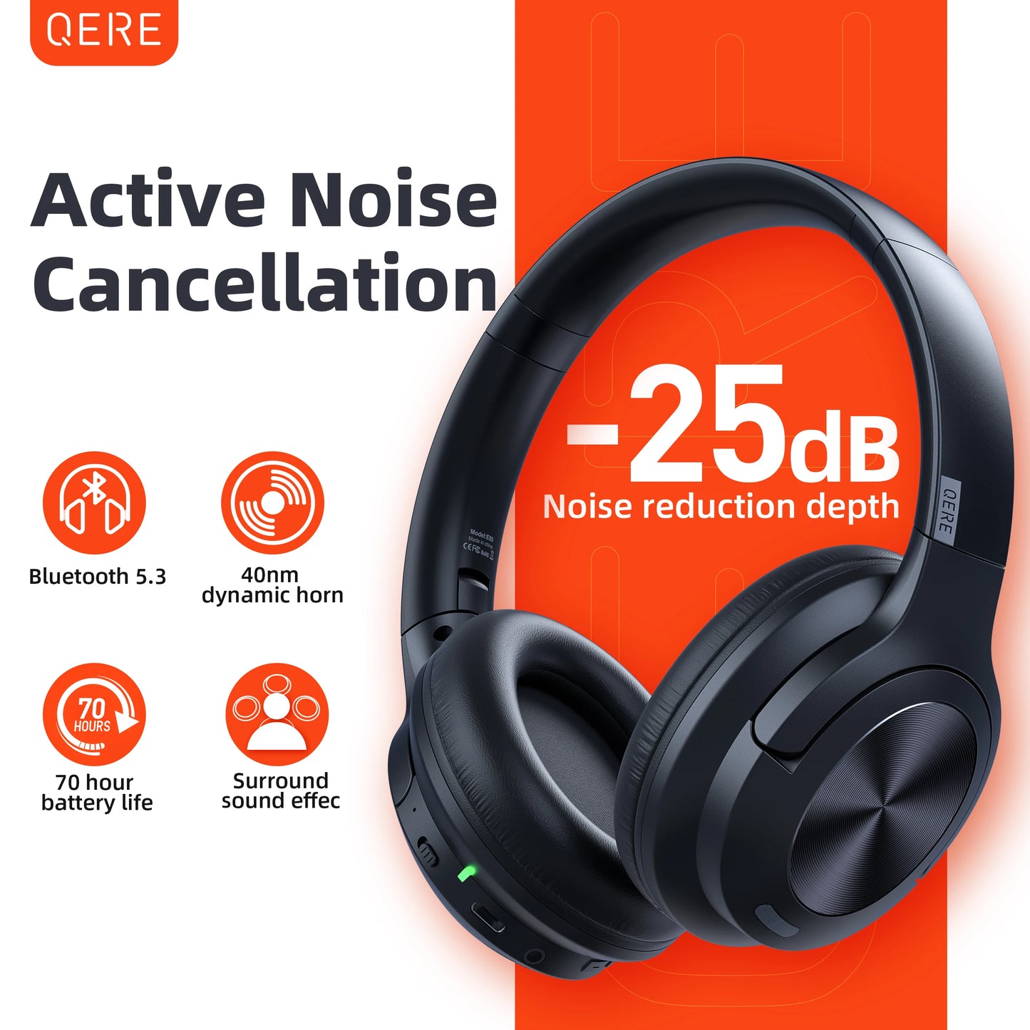 Wireless headphones QERE E80 Earphone/bluetooth 5.3 ANC Noise Cancellation