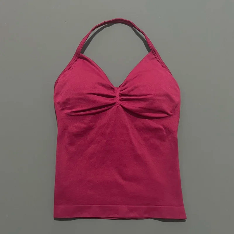 Histello Longline Strappy Top Women Sports Yoga Vest Fitness Tank Top/Gym Beautiful Open Back Bra Running Workout Halter